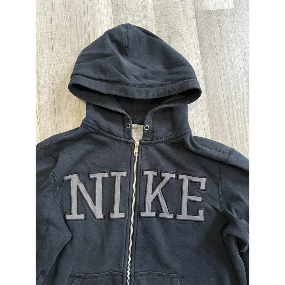 Nike Hoodie Mens Medium Black Full Zip Sweatshirt Logo 446576 Fleece Lined Y2k